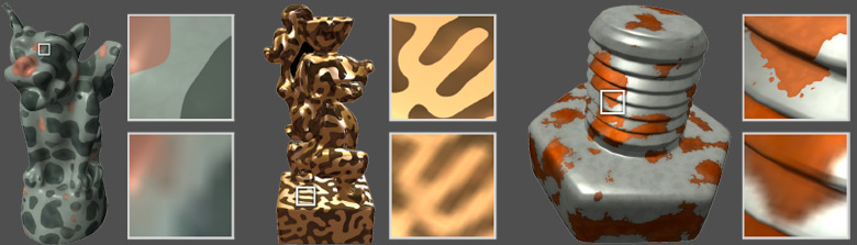 comparison between vector solid textures and bitmap solid textures